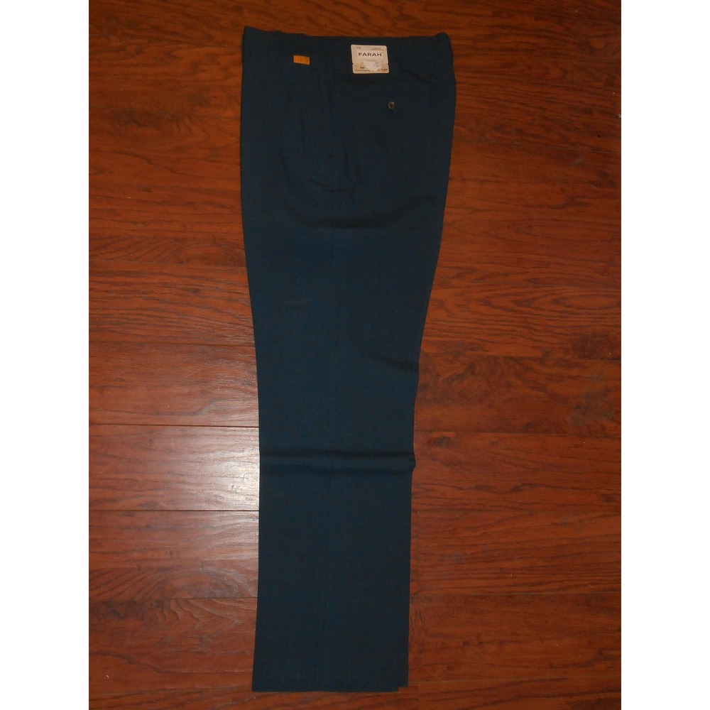 Mens Vintage 70s Farah Premium Master Weave Blue 33x31 Dress Pants Chinos Slacks